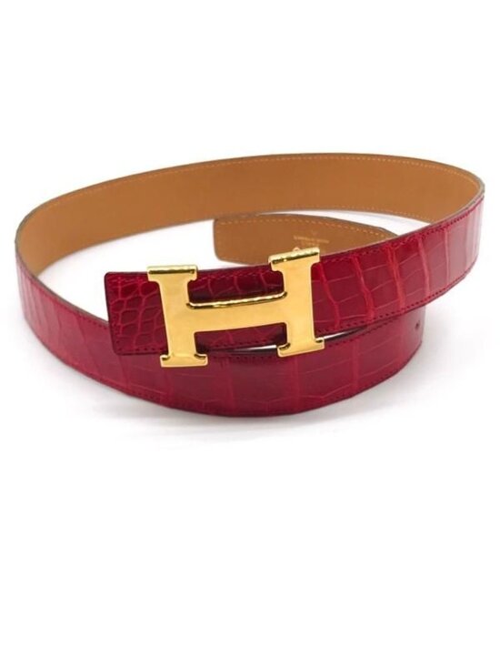 Hermes Constance Croco Porosus Buckle Belt Shikaku Red Gold main image 6